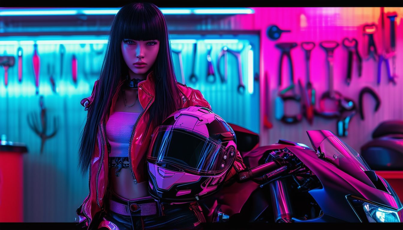 girl rider with helmet